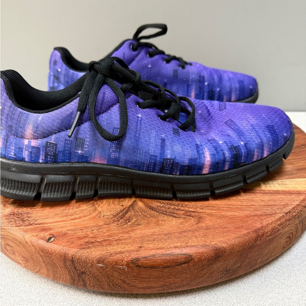 RAAD Shop‎ Mens 9.5 Purple City Skyline Night Graphic Print Athletic Sneakers